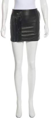 Tamara Mellon Leather Fringe-Accented Skirt w/ Tags