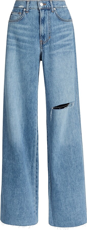 Veronica Beard Women's Kasey Distressed Mid-Rise Wide-Leg Jeans - Bright Lakeshore - Size 24
