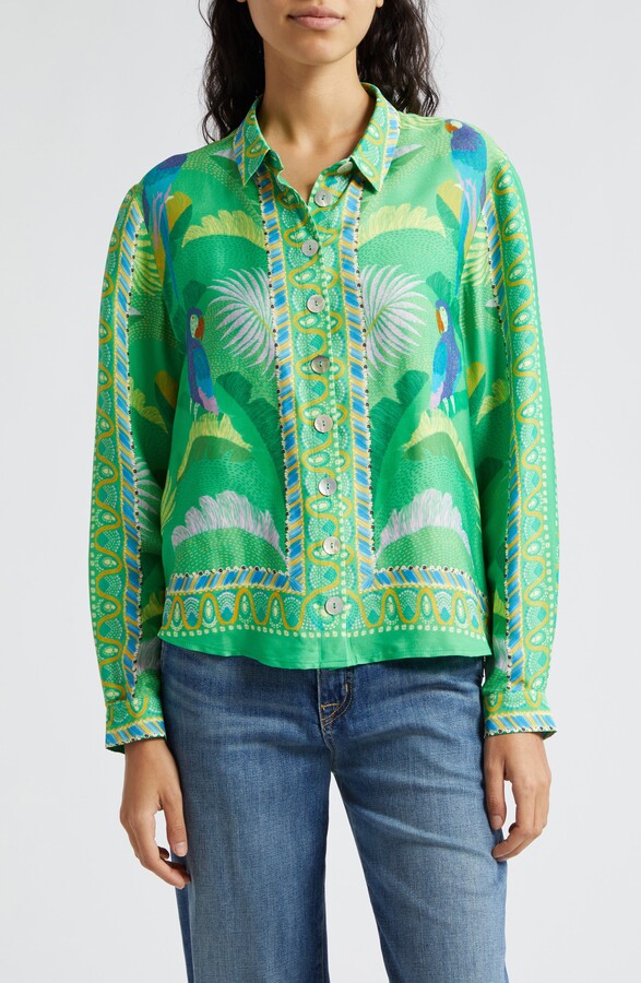 Farm Rio Macaw Scarf Print Button-Up Shirt ShopStyle Tops