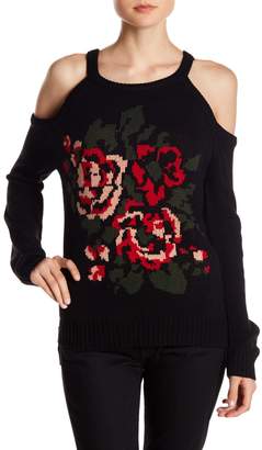 Flying Tomato Rose Knit Print Cold Shoulder Sweater