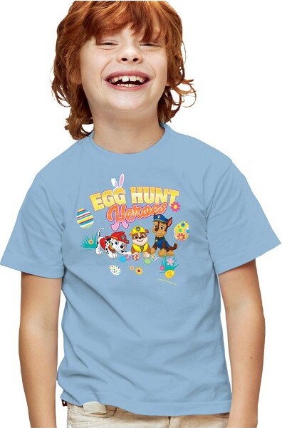 Paw Patrol PawPatrolEasterEggHuntHeroesChase,RubbleAndMarshallKidsT-ShirtForYouthLightBlueLarge