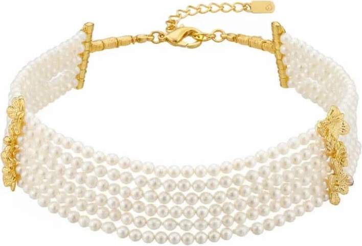 Angel Barocco Gold Beaded Multi-Strand Shell Pearl Choker Necklace