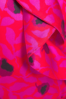 Thumbnail for your product : Yolke Ruffled Floral-print Stretch-silk Satin Robe