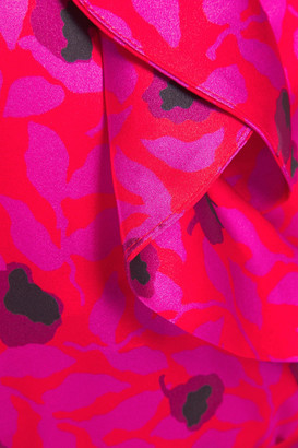 Yolke Ruffled Floral-print Stretch-silk Satin Robe