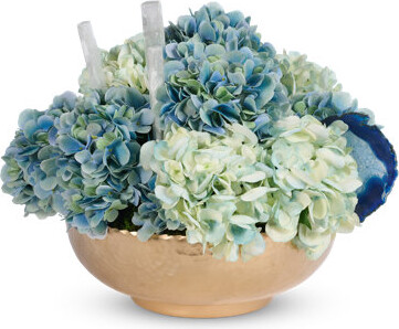 T&C Floral Company Peonies and hydranges in gold hammered metal container