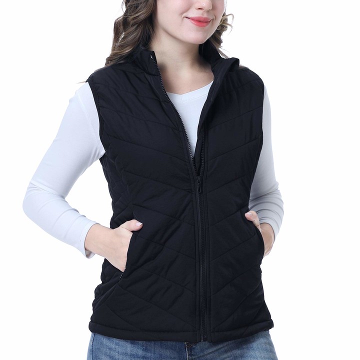 Womens Gilet Jacket Stand Collar Lightweight Quilted Zip Vest Bodywarmer Outdoor Gilet 
