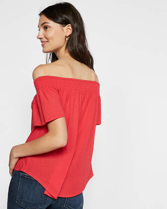 Express Petite Smocked Off The Shoulder Tee