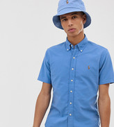 Thumbnail for your product : Polo Ralph Lauren Exclusive to Asos short sleeve garment dyed oxford shirt slim fit multi player logo in light blue
