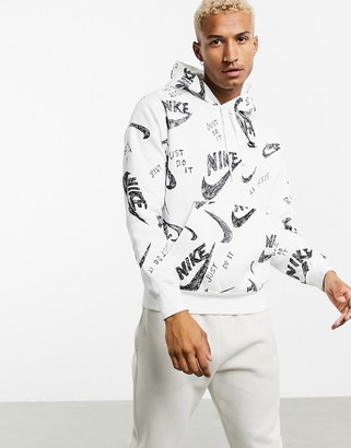 Nike Club all over logo hoodie in white - ShopStyle
