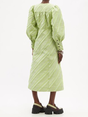 Ganni Striped V-neck Taffeta Midi Dress - Light Green - ShopStyle