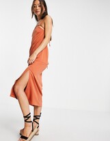 Thumbnail for your product : Topshop strappy front midi satin slip dress in rust