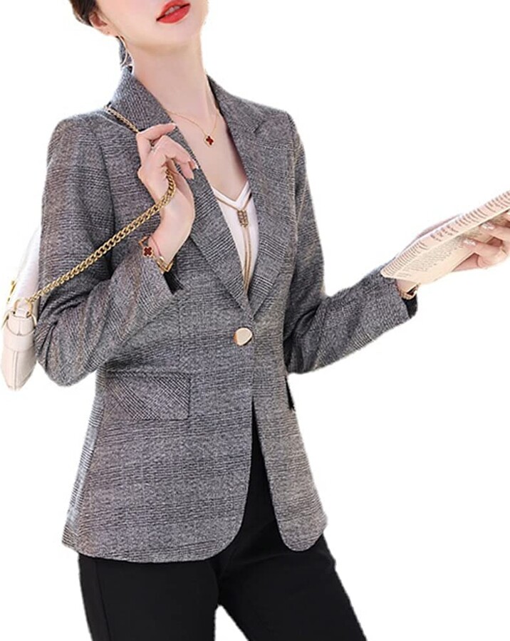 Dawwoti Women/'s Cropped Bolero Jacket One-Button Shrug Suit Jackets Long Sleeve Fitted Blazer