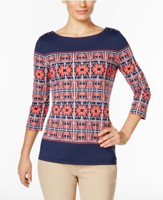 Charter Club Petite Boat-Neck Printed Top, Only at Macy's