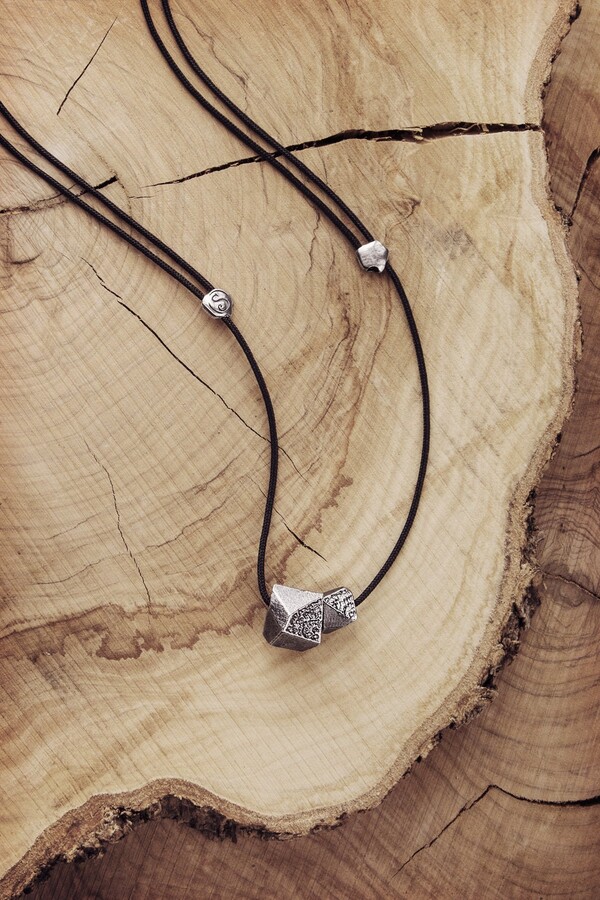 Etsy Double Polygon Pendant Necklace, 925 Oxidized Sterling Silver, Silver Chain Or Black Cord, Unisex Gift