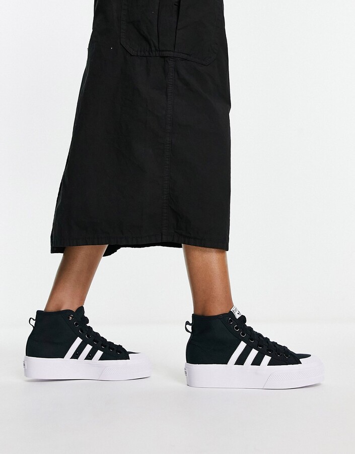 adidas Nizza Platform hi top sneakers in triple black and white - ShopStyle