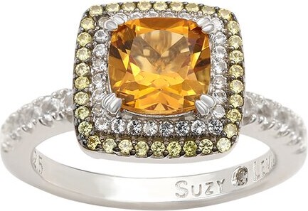 Suzy Levian Silver 0.02 ct. tw. Diamond & Gemstone Double Halo Ring