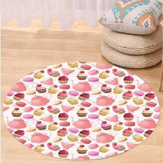 VROSELV Custom carpetKitchen Teaparty with Cupcakes Macarons Teapot and Cups Cherries Berries Polka Dots for Bedroom Living Room Dorm Pink Cream Brown