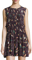 Thumbnail for your product : See by Chloe Pleated Bird-Print Sleeveless Dress, Plum