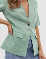 Thumbnail for your product : In The Style x Laura Jade short sleeve single breasted blazer in green