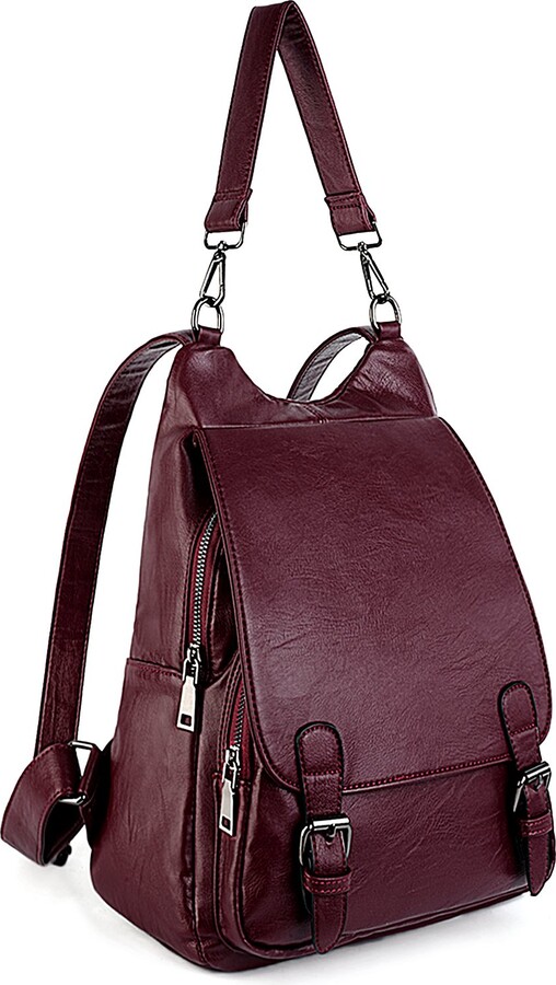 UTO Women Backpack for Mother Mum Ladies Rucksack Bag Shoulder Handbag  Flap-cover Anti Theft Synthetic Leather Wine Red - ShopStyle