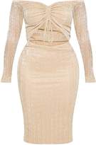 Thumbnail for your product : PrettyLittleThing Shape Gold Plisse Bardot Cut Out Midi Dress