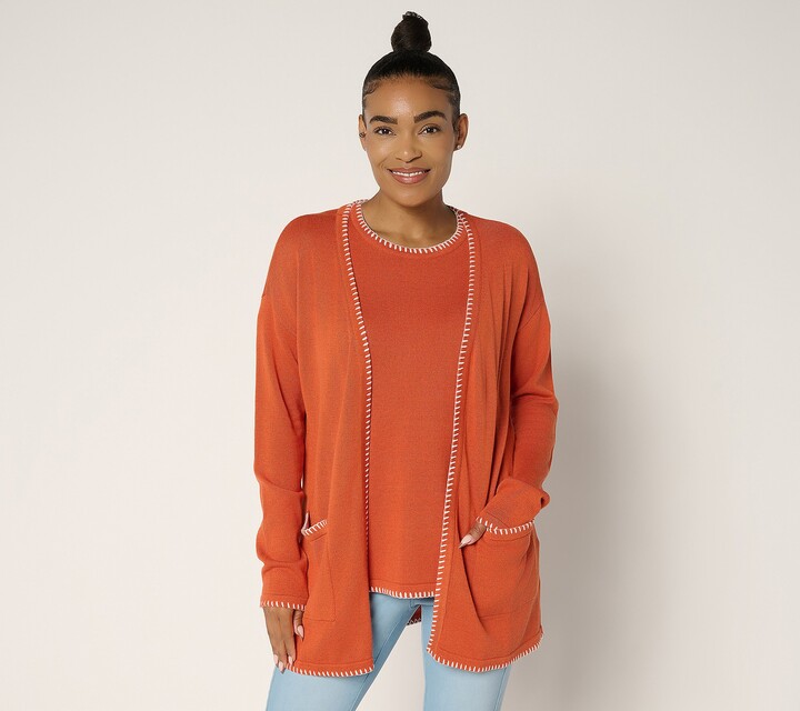 Belle By Kim Gravel As Is Reg Blanket Stitch Open Cardigan