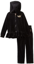 Thumbnail for your product : Juicy Couture Black Velour Ruffle Bottom Hoodie & Pants Set (Little Girls)