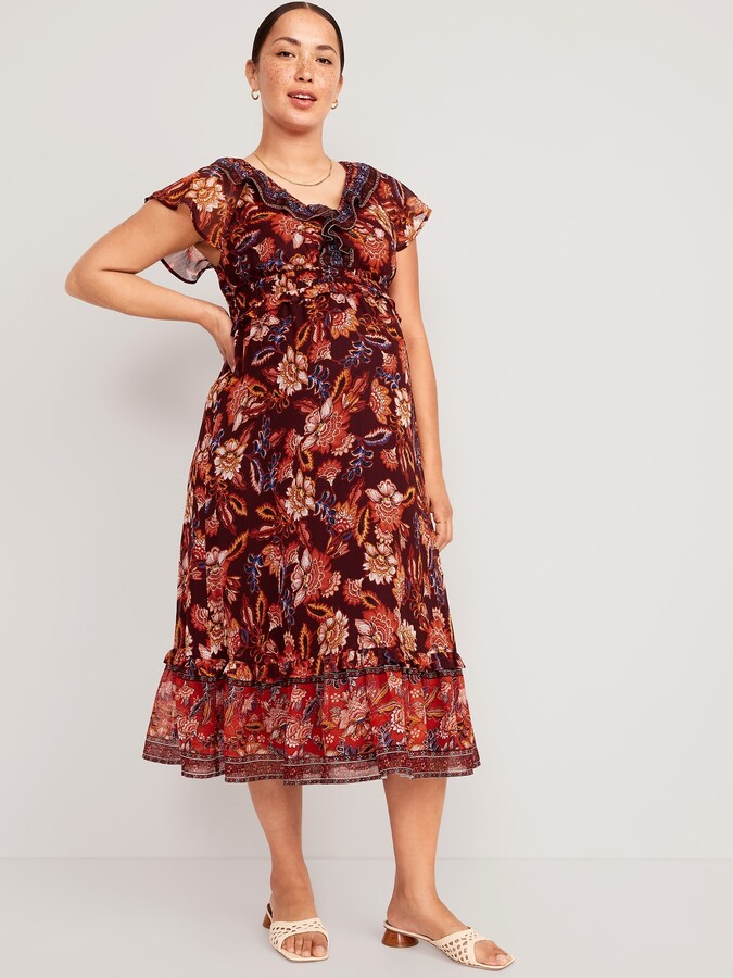 Old Navy Maternity Waist-Defined Flutter-Sleeve Midi Dress - ShopStyle