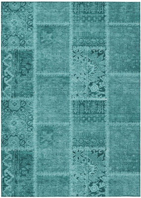 3' X 5' Turquoise Teal Blue And Aqua Patchwork Washable Indoor Outdoor Area Rug
