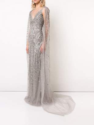 Marchesa sheer train sleeve gown and cape
