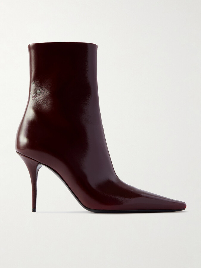Saint Laurent Ashley Polished-leather Ankle Boots - Burgundy