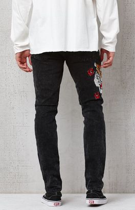 PacSun Embroidered Tiger Skinny Washed Black Jeans