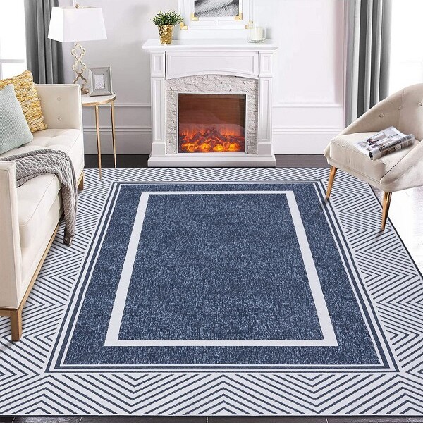 Acekool 6x9BlueWashableRug–LowPileGeometricRugforLivingRoomBedroomOfficeorNursery