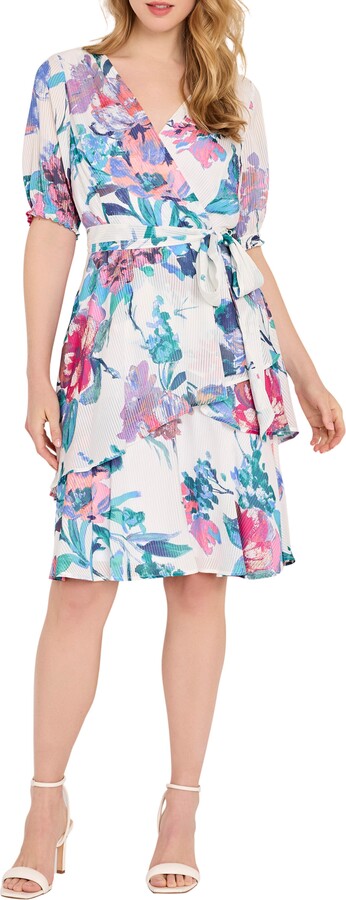 Tahari ASL Ruffle Hem Faux Wrap Dress