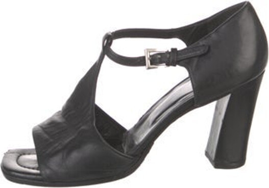 Prada Leather Sandals Black Straps & Buckle Closure at Ankles Designer
