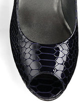 Thumbnail for your product : Stuart Weitzman Logoplainfield Snake-Print Patent Leather Peep Toe Pumps