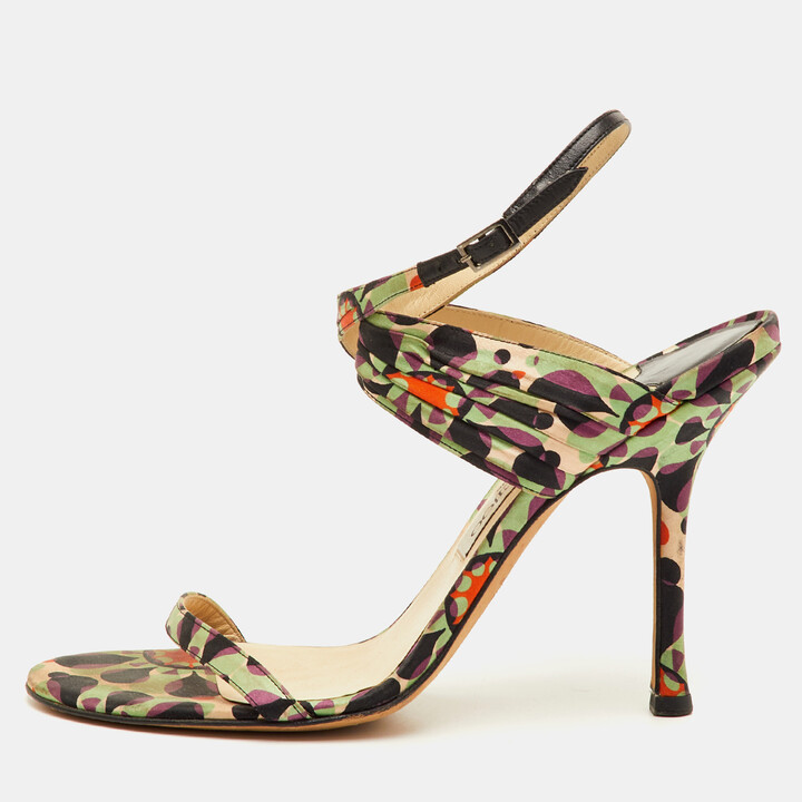 Jimmy Choo Size 40 Multicolor Printed Fabric Ankle Strap Sandals