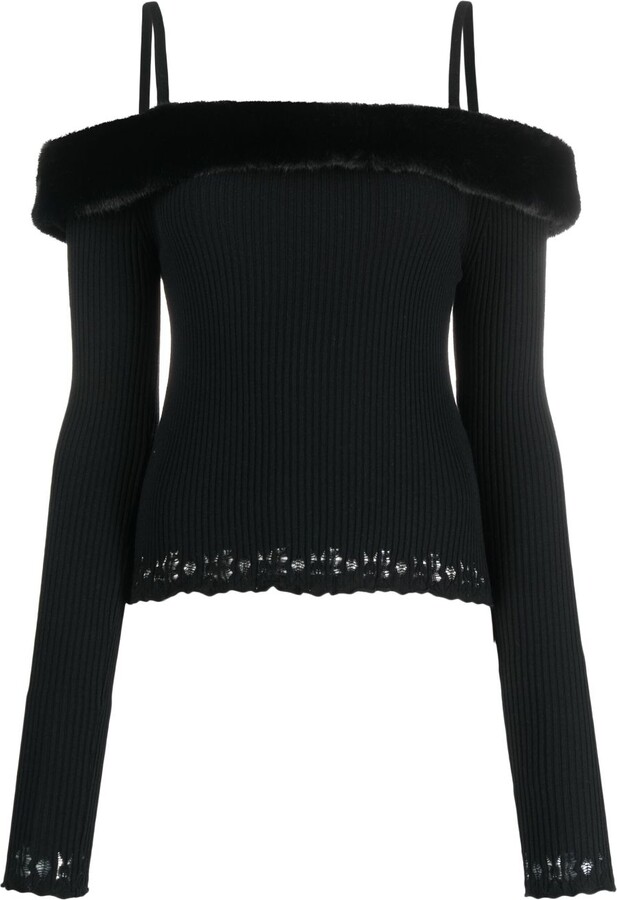 Black Sweater With Fur Full Zip – Vercini