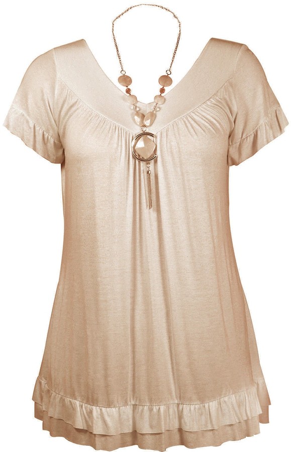 Ladies Frill Necklace Gypsy Ladies Short Sleeve Long V Neck Tunic Plus Size Tops 