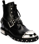 Thumbnail for your product : Alexander McQueen Studded Cap-Toe Leather Lace-Up Boot, Black