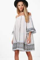 Thumbnail for your product : boohoo Oana Off Shoulder Flute Sleeve Shift Dress