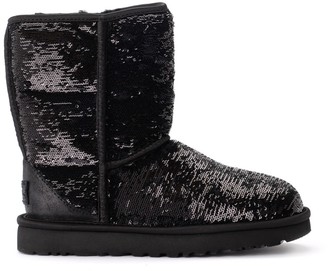 UGG Classic Short Ankle Boot In Metallic Suede With Black Sequins