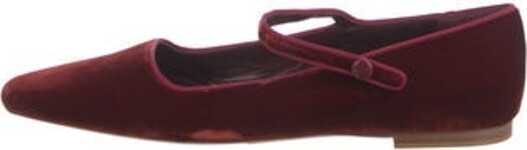 Dôen Velvet Mary Jane Flats Red Square-Toes with Grosgrain Trim Mary Jane Strap & Button Closure at Uppers Includes Dust Bag