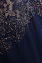 Thumbnail for your product : Reem Acra Paneled Metallic Lace And Silk-crepe Gown