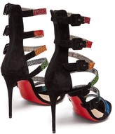 Thumbnail for your product : Christian Louboutin Raynibo 100 Crystal-embellished Suede Sandals - Black Multi