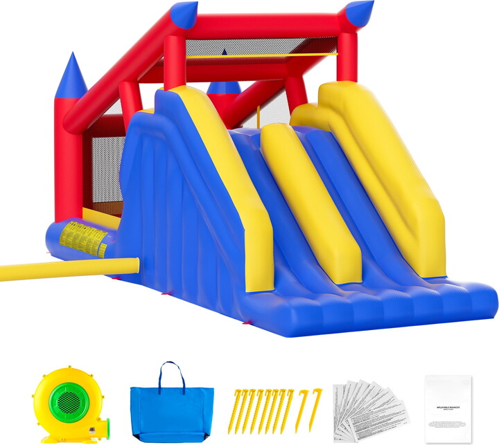 KFFKFF Air-filled Jumping Castle, Superior Outdoor Trampoline Playhouse, Bouncing Structure with Air Pump, Slide, and Carry Pouch, Domestic Garden Jumping Palace, Dimensions 183x102x92 inch