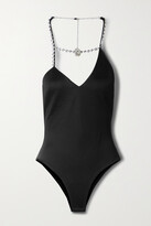 Thumbnail for your product : Area Asymmetric Crystal-embellished Stretch-pique Halterneck Bodysuit