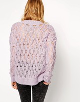 Thumbnail for your product : ASOS Premium Jumper With Deep V In Ladder Stitch With Mohair