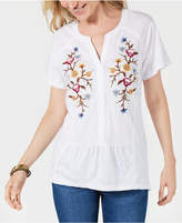 Thumbnail for your product : Style&Co. Style & Co Embroidered Cotton Split-Neck Top