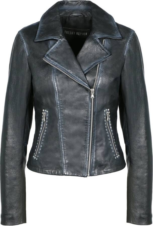 Freaky Nation Black Rivet Leather Biker Jacket